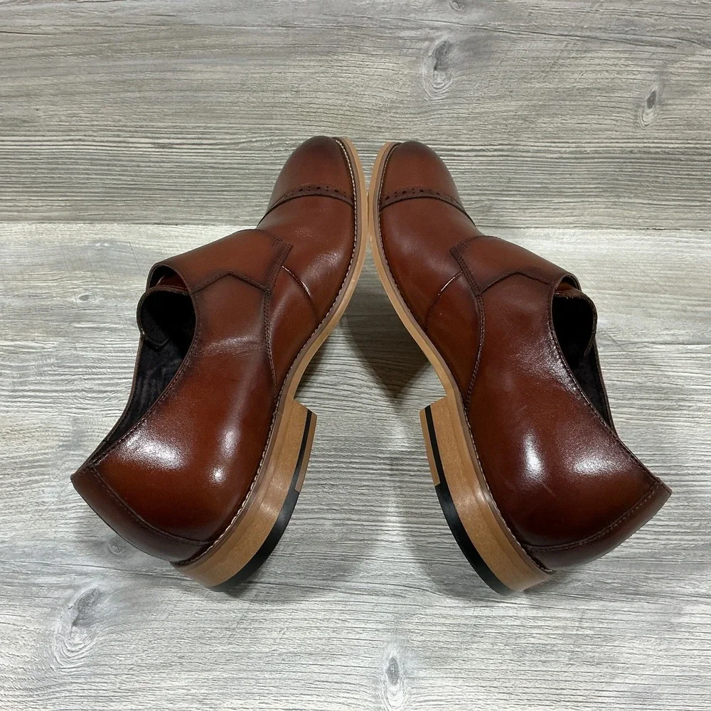 Stacy Adams Desmond Shoes Cap Toe Monk Strap Cognac Leather 25162-221 Men's 13 M